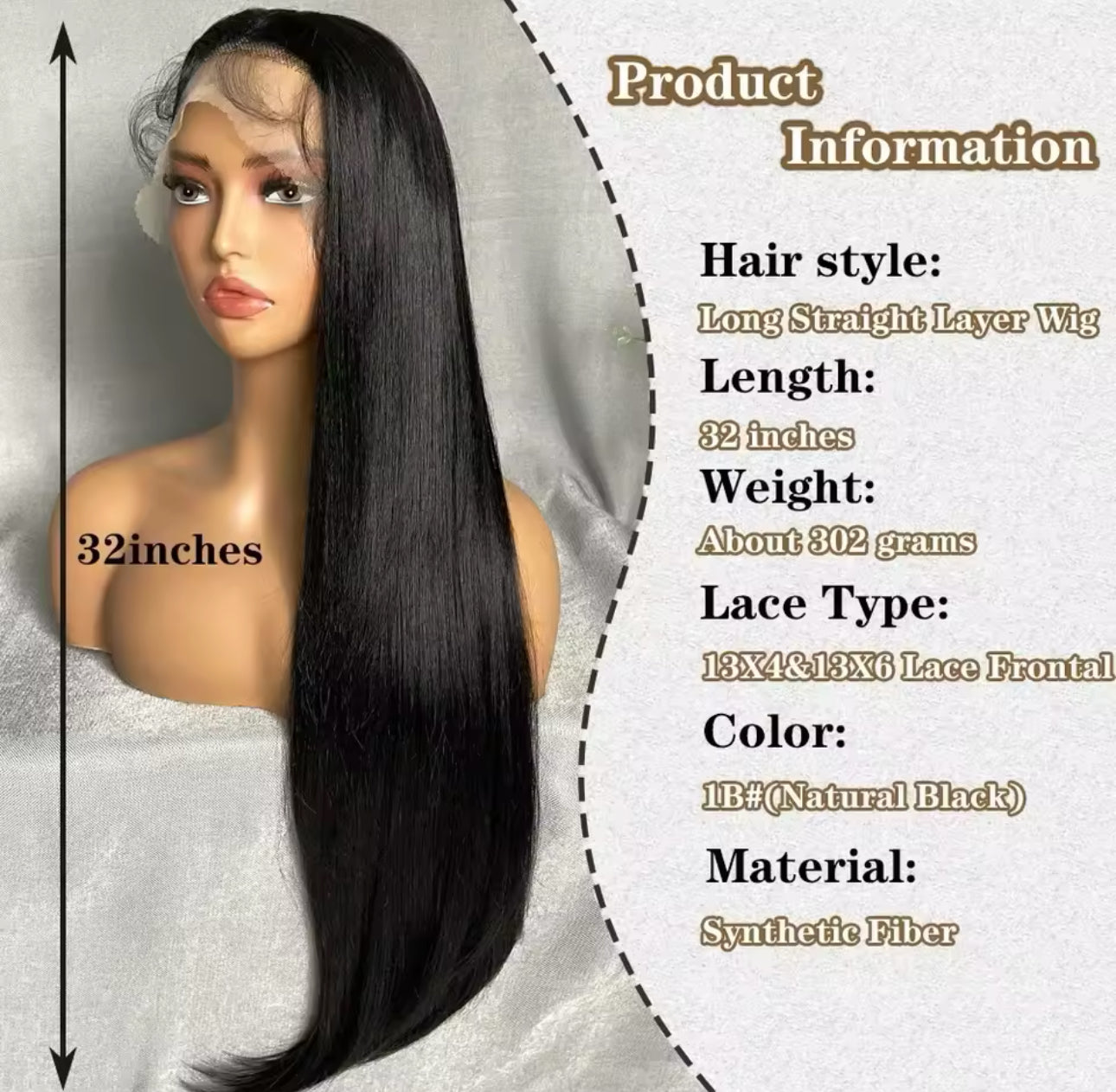Ashley - Silky Straight 13x6 lace Wig  1B